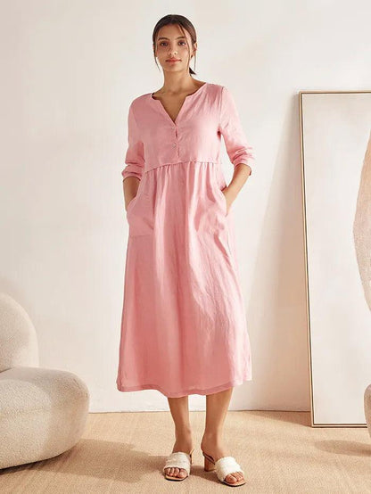 Cordelia | Women’s Linen Button Waist Gathered Maxi Dress