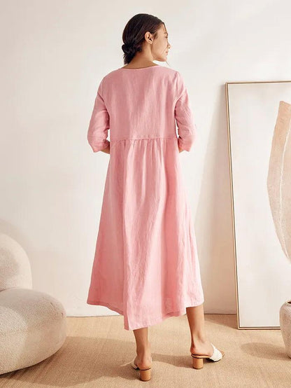 Cordelia | Women’s Linen Button Waist Gathered Maxi Dress