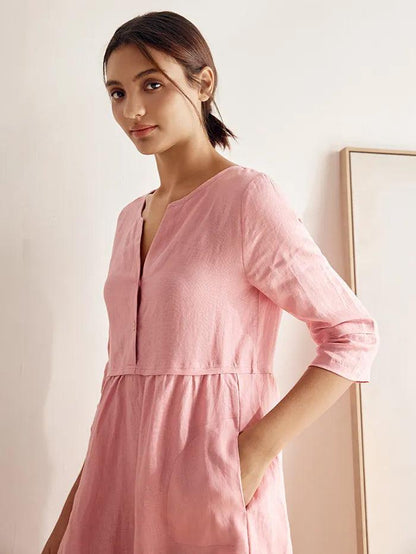 Cordelia | Women’s Linen Button Waist Gathered Maxi Dress