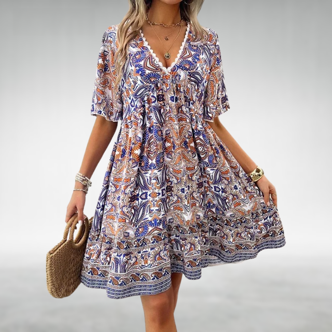 Marigold | Women’s Summer Boho Paisley Flowy Mini Dress