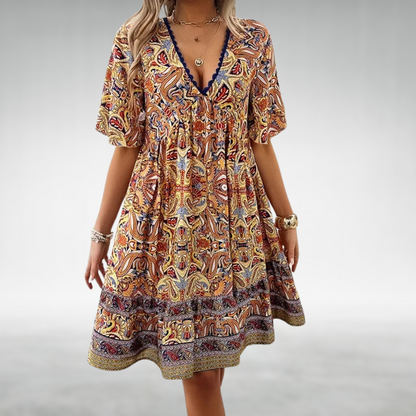 Marigold | Women’s Summer Boho Paisley Flowy Mini Dress