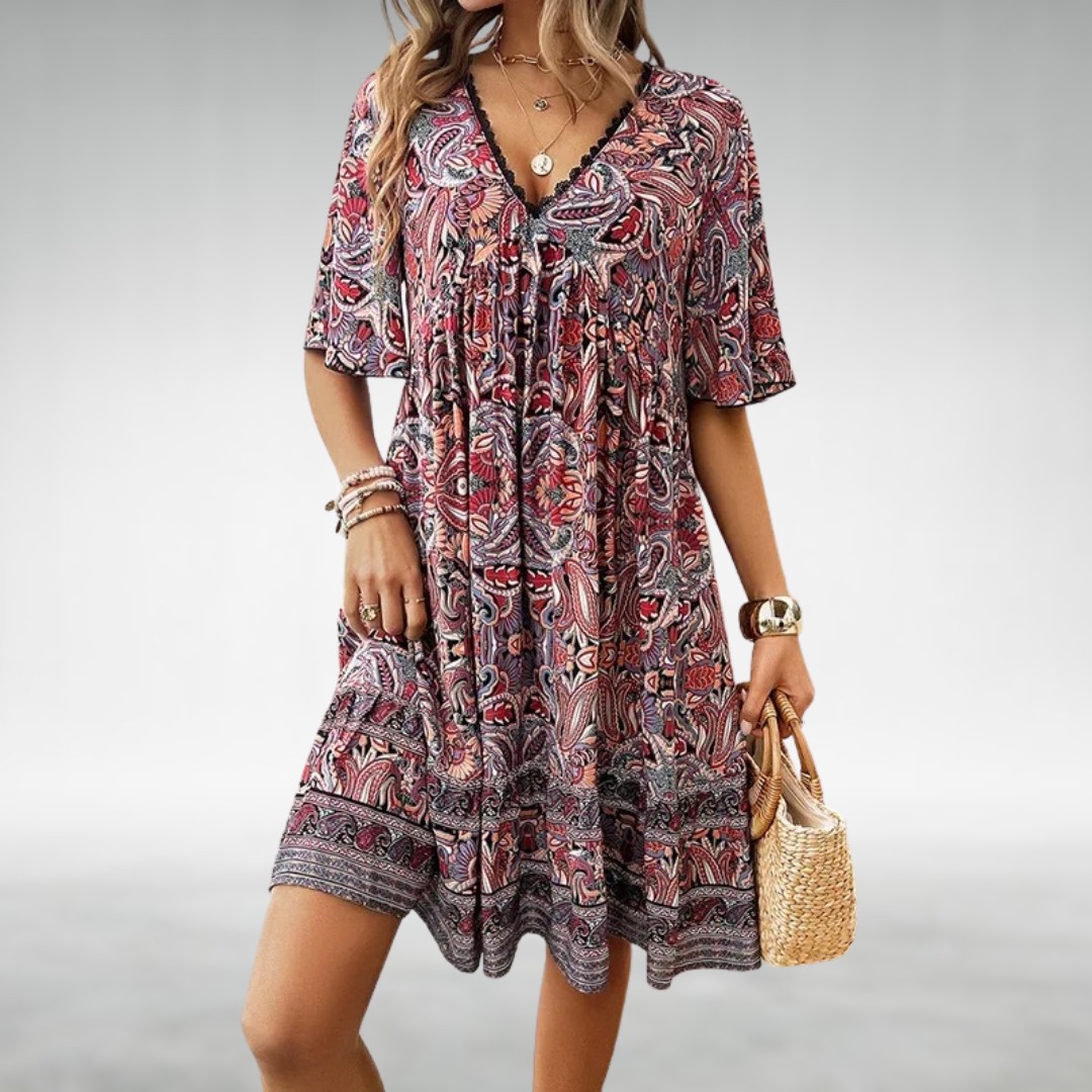 Marigold | Women’s Summer Boho Paisley Flowy Mini Dress
