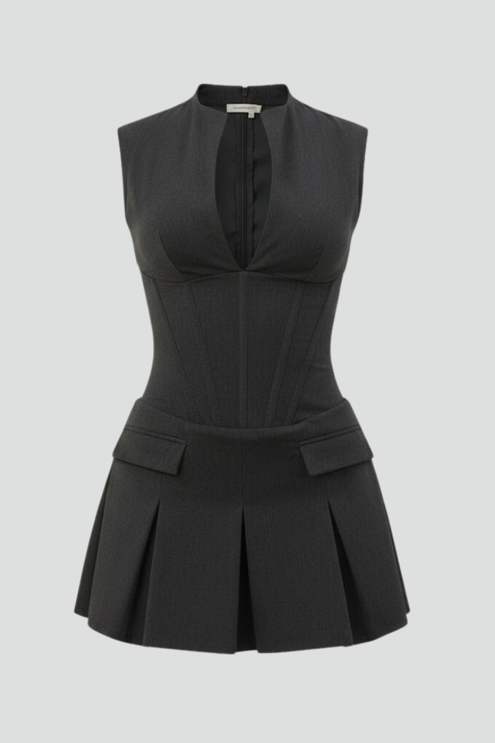 Avery | Women’s Pleated Deep V-Neck Mini Dress