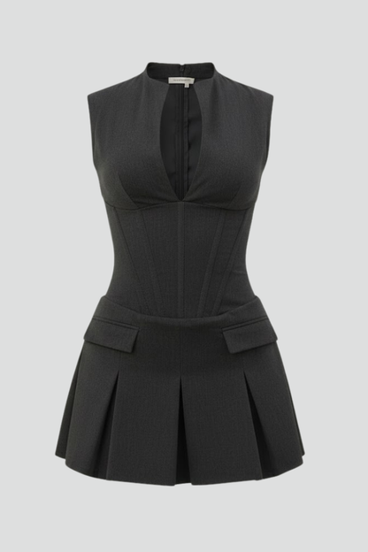 Avery | Women’s Pleated Deep V-Neck Mini Dress