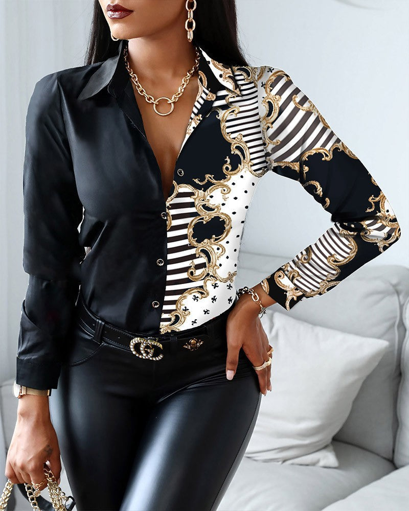 Cassandra | Women’s Classic Collar Shirt with Patterns and Closure