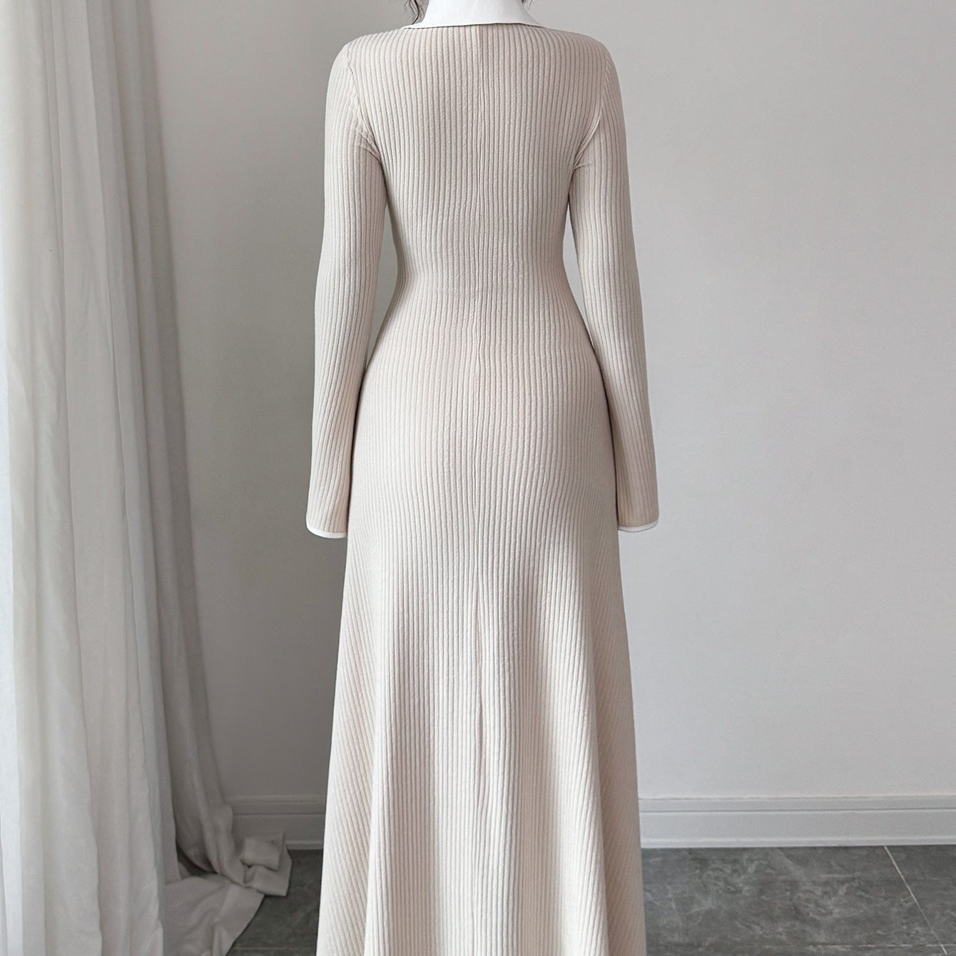 Margaret | Women’s Ribbed Knit Maxi Dress with Flared Sleeves