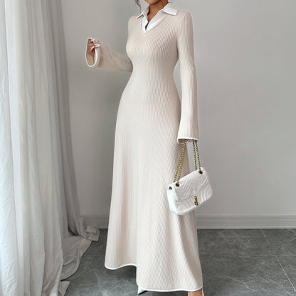 Margaret | Women’s Ribbed Knit Maxi Dress with Flared Sleeves