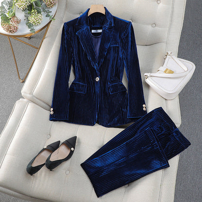 Zavrielle | Women’s Velvet Tailored Suit Set with Long Blazer