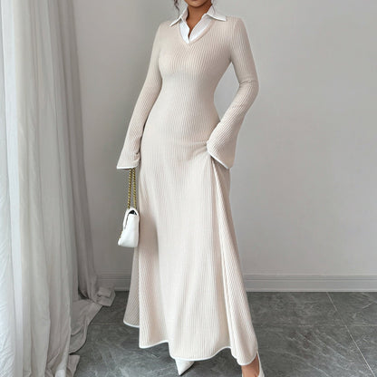 Margaret | Women’s Ribbed Knit Maxi Dress with Flared Sleeves