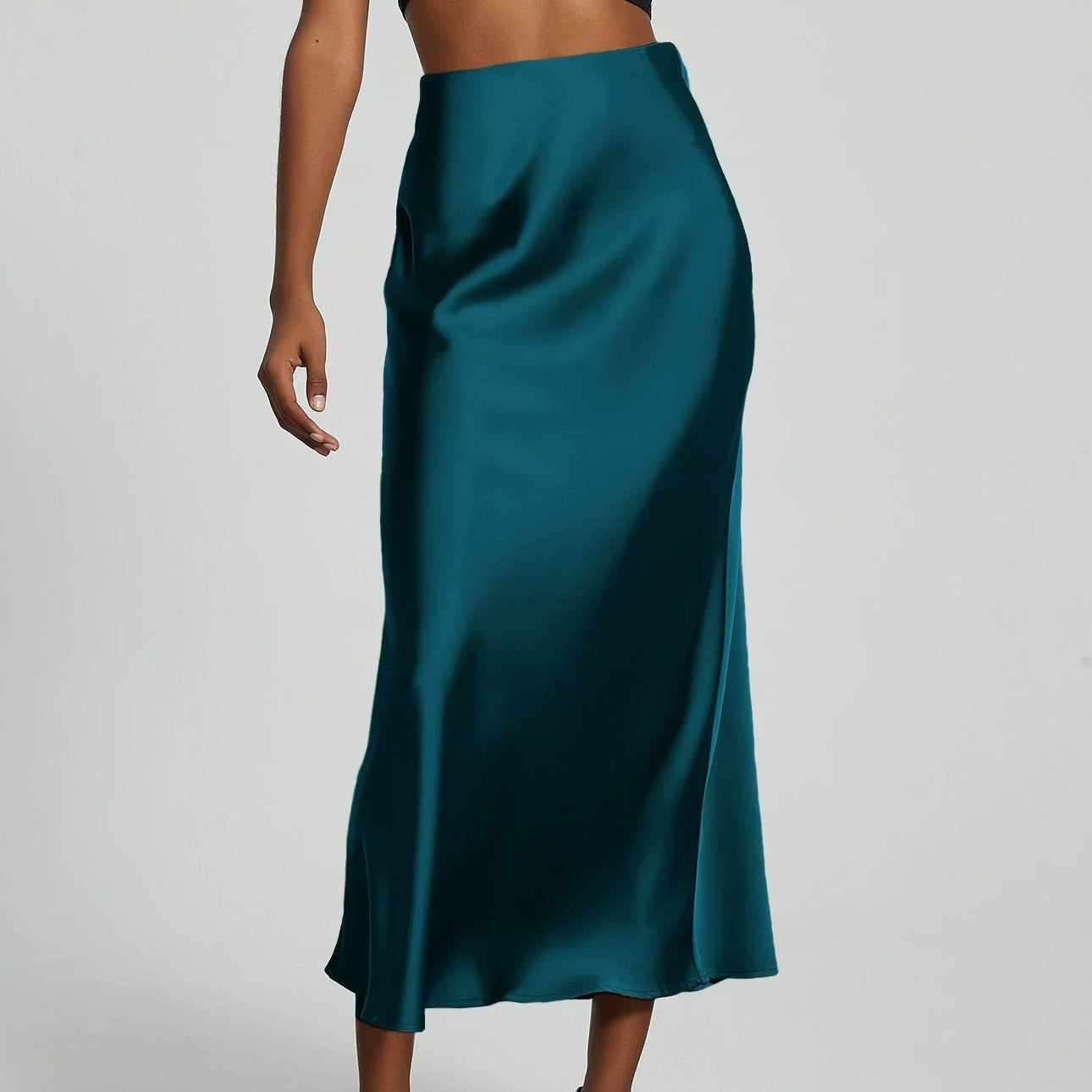 Josephine | Women’s Elegant High-Waisted Midi Skirt in Satin
