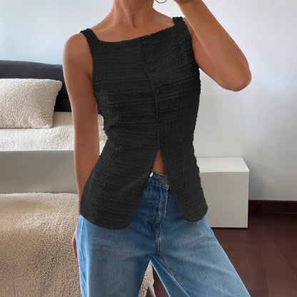 Delaney | Women’s Sleeveless Casual Top with Split Hem