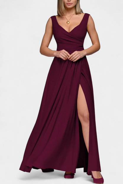 Elarisse | Women’s Elegant V Neck Maxi Dress with Slit