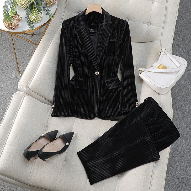 Zavrielle | Women’s Velvet Tailored Suit Set with Long Blazer