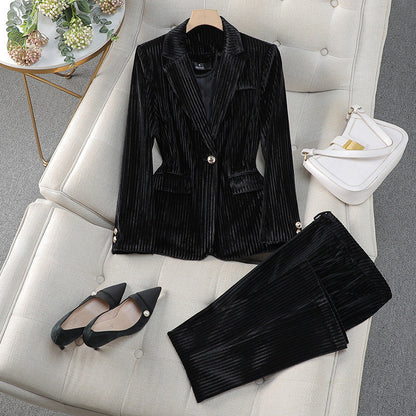 Zavrielle | Women’s Velvet Tailored Suit Set with Long Blazer