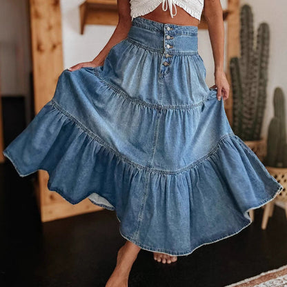 Nyla | Women’s Mid-Length A-Line Fit Layered Denim Skirt