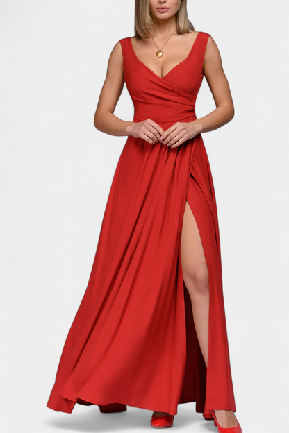 Elarisse | Women’s Elegant V Neck Maxi Dress with Slit
