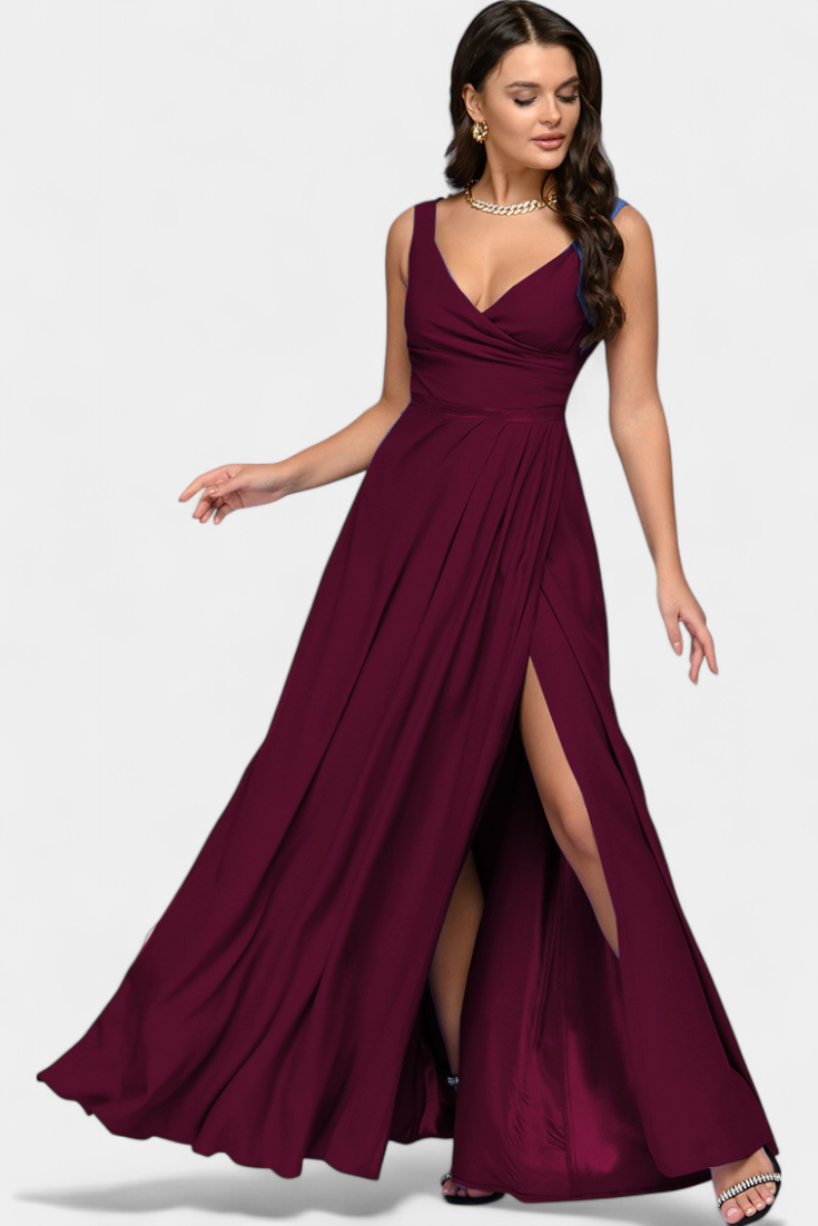 Elarisse | Women’s Elegant V Neck Maxi Dress with Slit