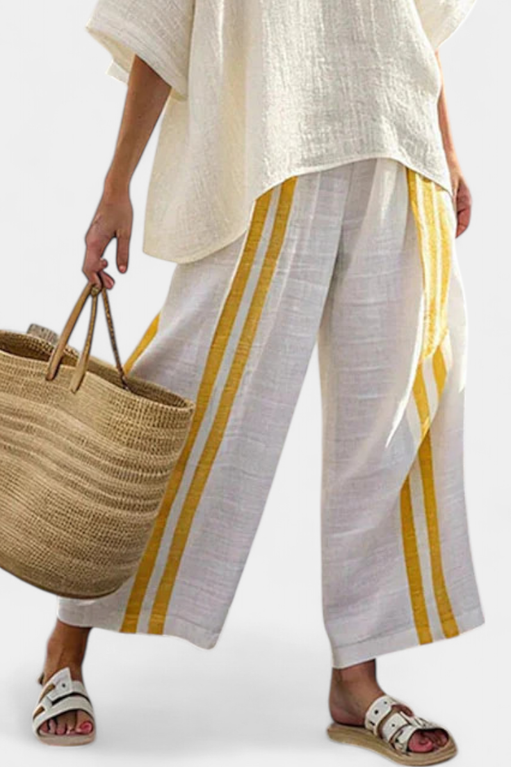 Remi | Women’s Elegant Striped Linen Top and Wide-Leg Pants Set
