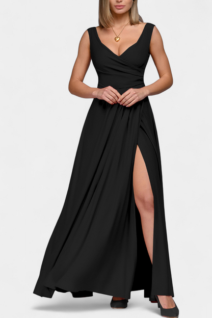 Elarisse | Women’s Elegant V Neck Maxi Dress with Slit
