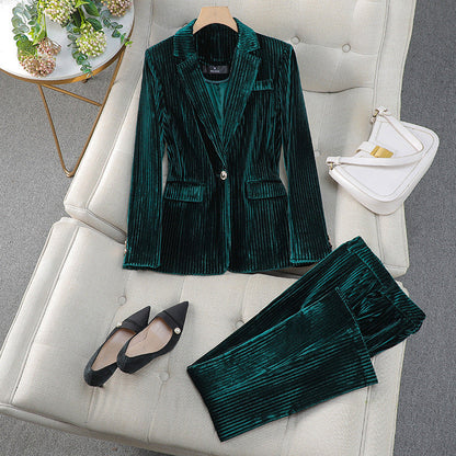 Zavrielle | Women’s Velvet Tailored Suit Set with Long Blazer