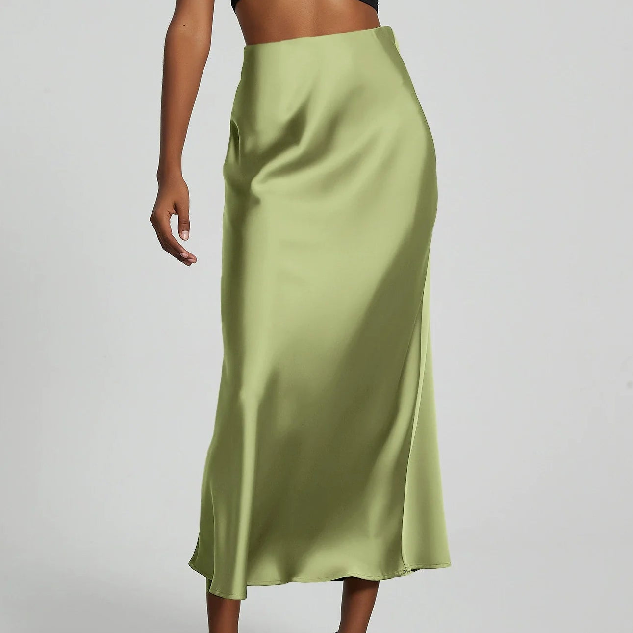 Josephine | Women’s Elegant High-Waisted Midi Skirt in Satin