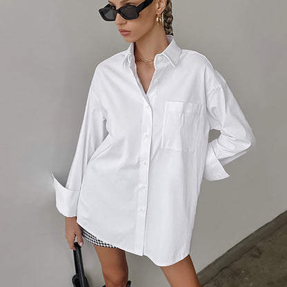 Lanaya | Women’s Oversized Fit Cotton Blend Button-Up Shirt
