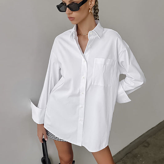 Lanaya | Women’s Oversized Fit Cotton Blend Button-Up Shirt