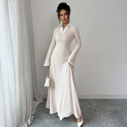 Margaret | Women’s Ribbed Knit Maxi Dress with Flared Sleeves