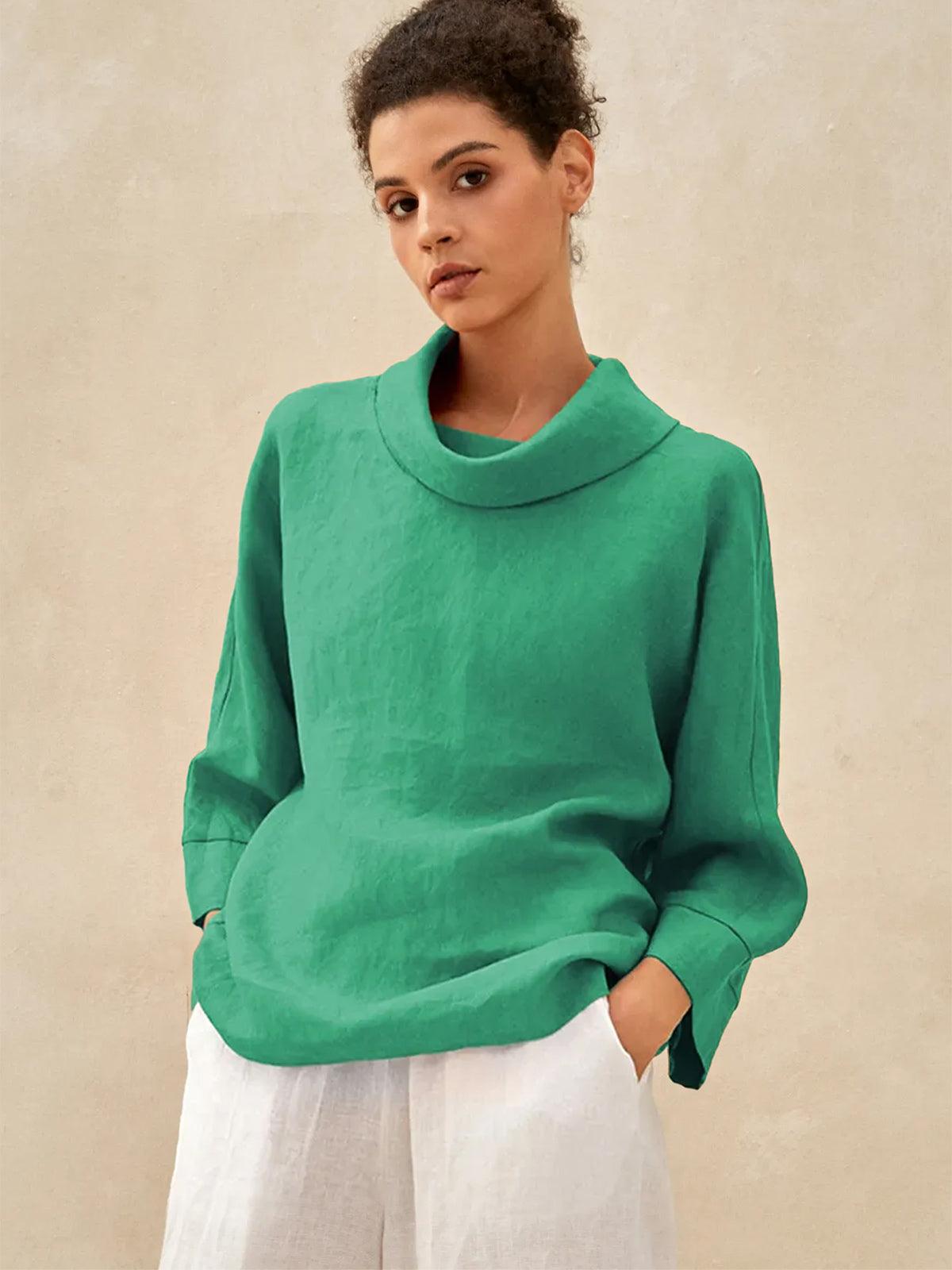 Trisha | Women’s Linen Dropped Collar Long Sleeve Shirt