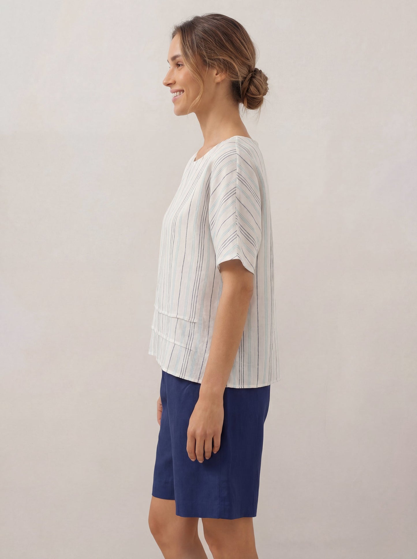 Elspeth | Women’s Linen Pleated Striped Pullover Top