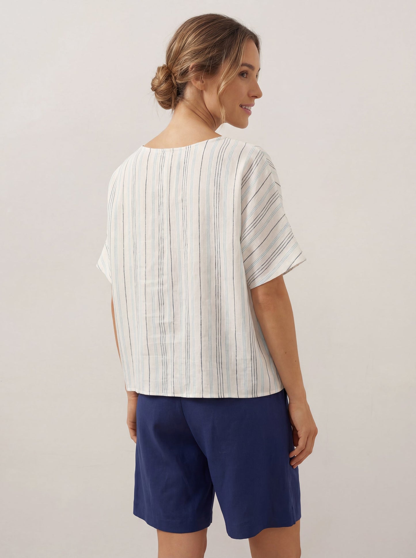 Elspeth | Women’s Linen Pleated Striped Pullover Top
