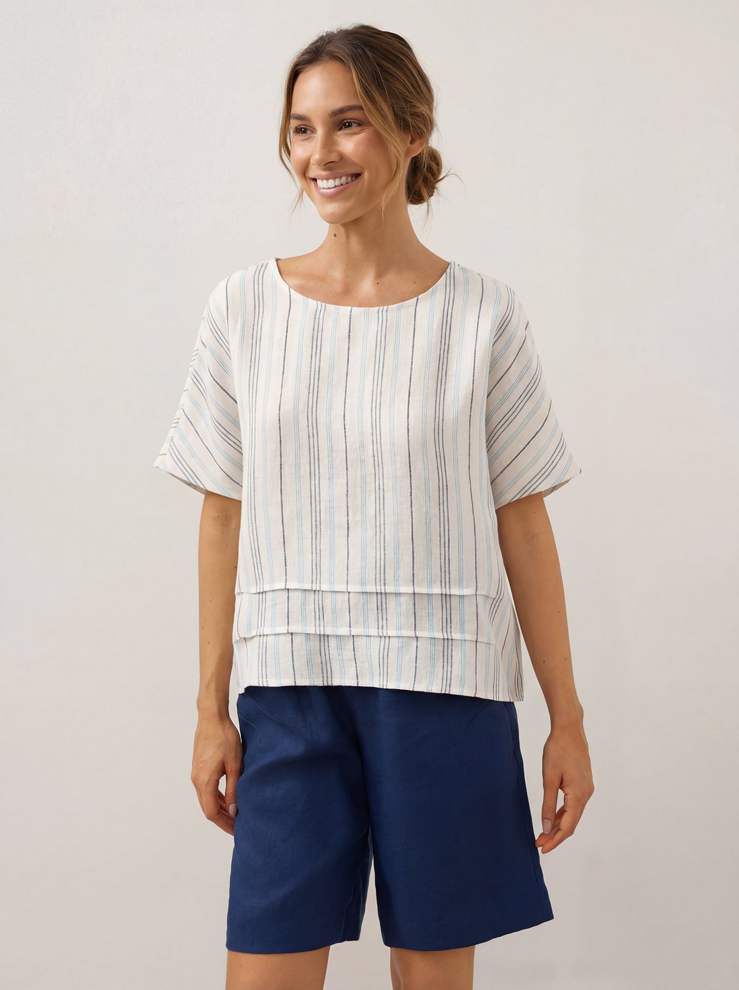 Elspeth | Women’s Linen Pleated Striped Pullover Top