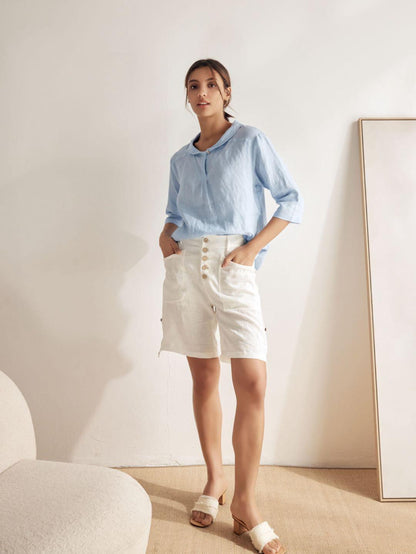 Roxanne | Women’s Linen Shawl V-Neck Half Sleeve Top
