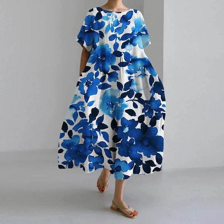 Marigold | Women’s Relaxed Style Flower Midi Dress with Loose Flowy Fit