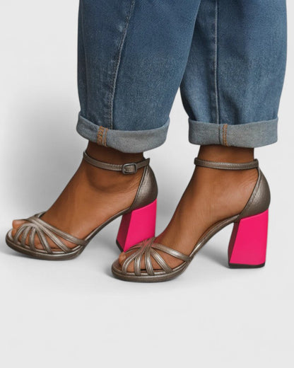 Jasmin | Women’s Metallic Ankle Strap Block Heel Sandals