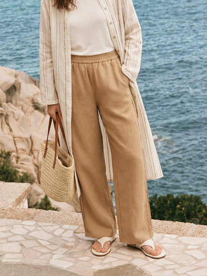 Brenna | Women’s Linen Hemstitch Wide-Leg Trousers