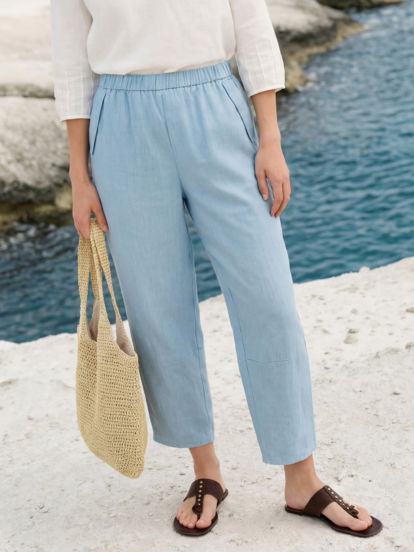 Quinn | Women’s Linen Tapered Cropped Pull-On Pants