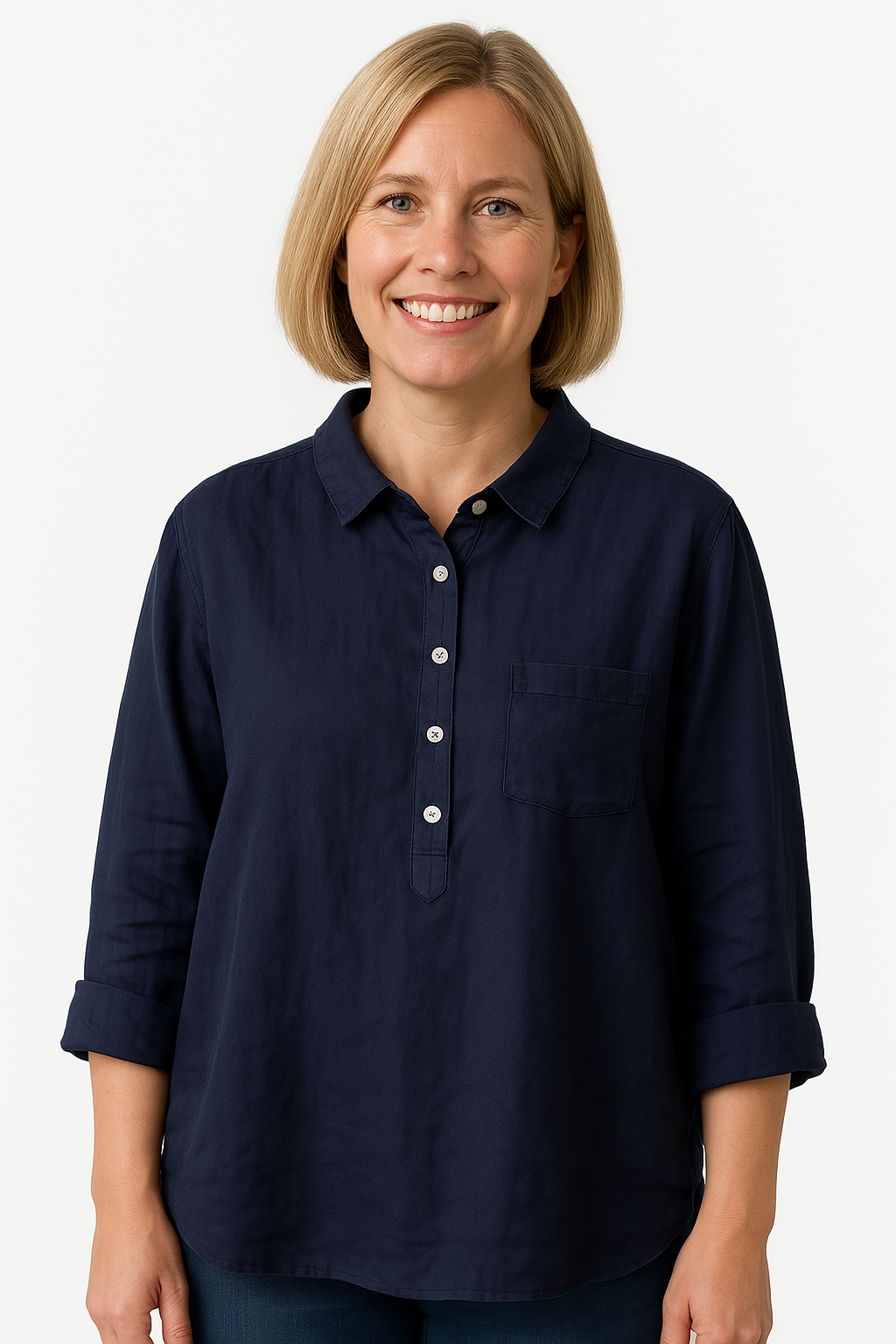 Ottilie | Women’s Relaxed Half Button Linen Blouse