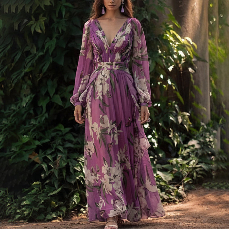 Serena | Women’s Comfortable Floral V-Neck Maxi Dress