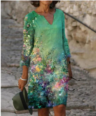Sienna | Women’s Floral V-Neck Midi Dress with Artistic Print