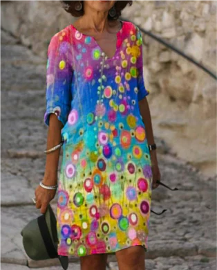 Sienna | Women’s Floral V-Neck Midi Dress with Artistic Print