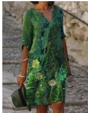 Sienna | Women’s Floral V-Neck Midi Dress with Artistic Print