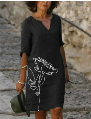 Sienna | Women’s Floral V-Neck Midi Dress with Artistic Print