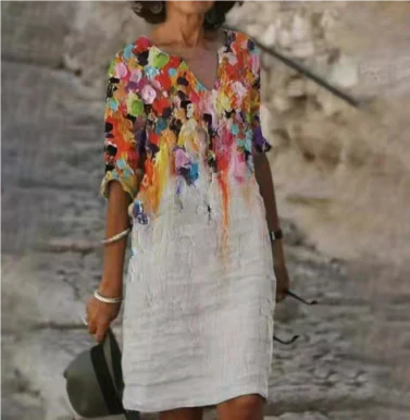 Sienna | Women’s Floral V-Neck Midi Dress with Artistic Print