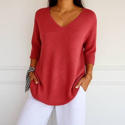 Hadley | Women’s V-Neck Short Sleeve Knit Pullover