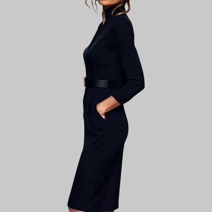 Athena | Women’s Long Sleeve Belted Sheath Midi Dress