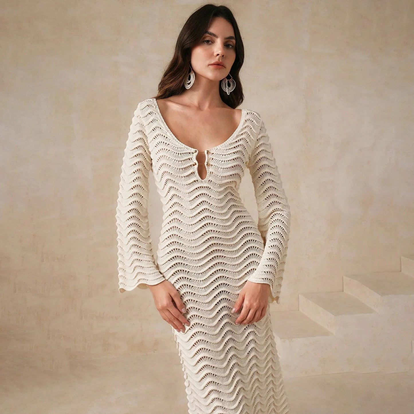 Alexa | Women’s Breezy Open-Knit Midi Dress