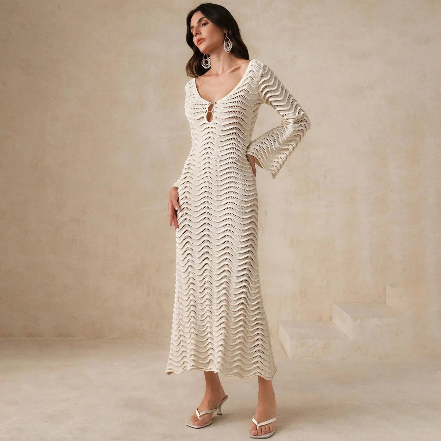 Alexa | Women’s Breezy Open-Knit Midi Dress