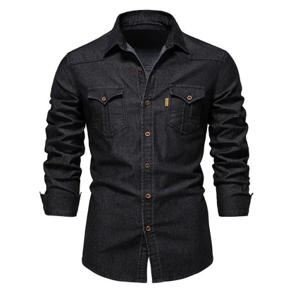 Draven | Men’s Dark Wash Denim Button Up Shirt