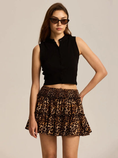 Sabrina | Women’s Flowy Leopard Ruffle Midi Skirt